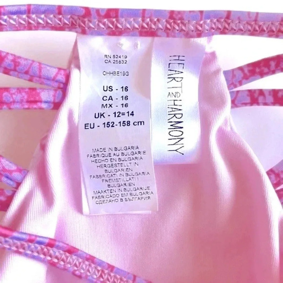 Heart and Harmony Pink Hibiscus Swim Top Girl’s Large 12/14 - Picture 6 of 7
